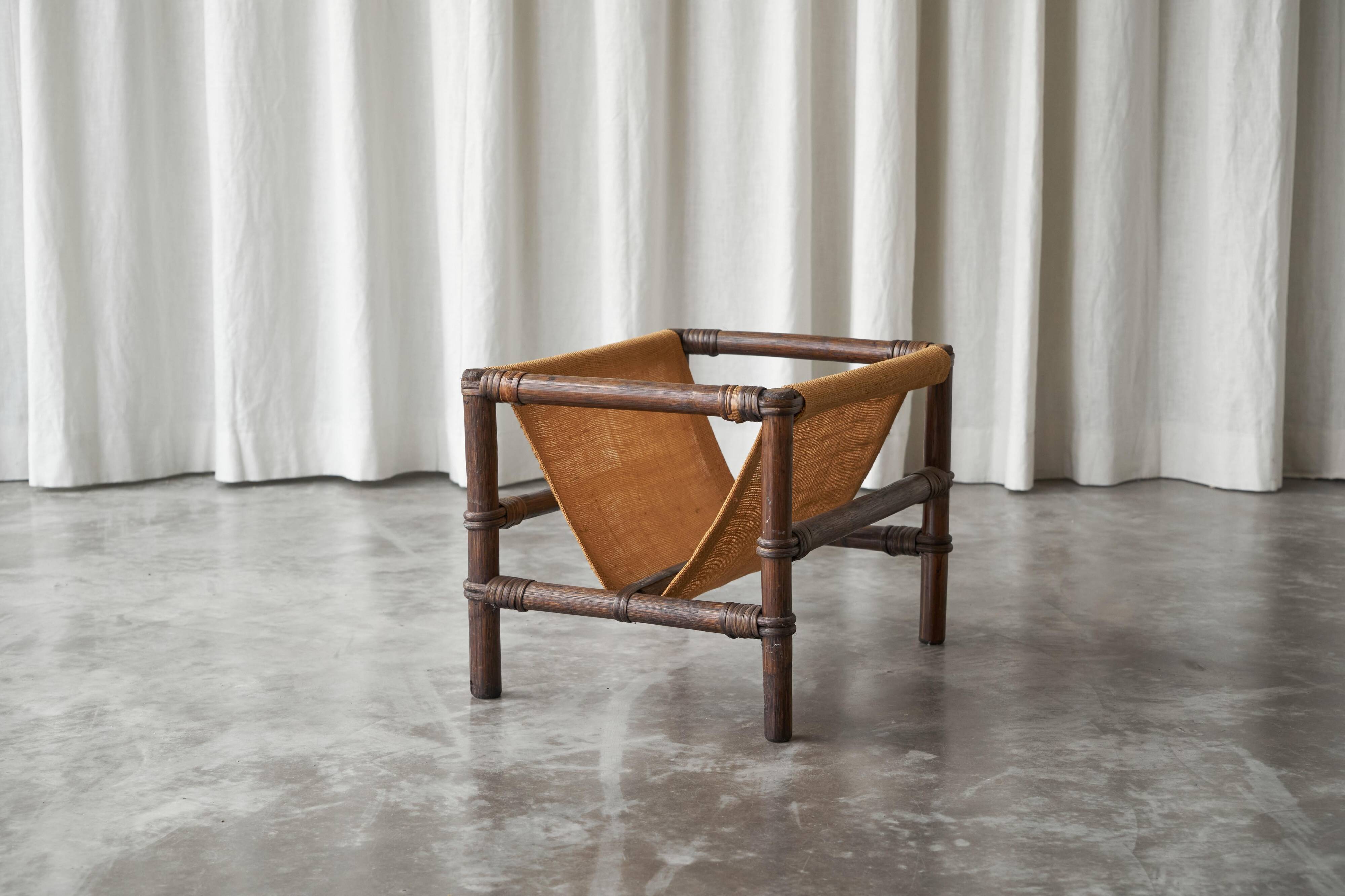 1970s canvas and bamboo magazine rack