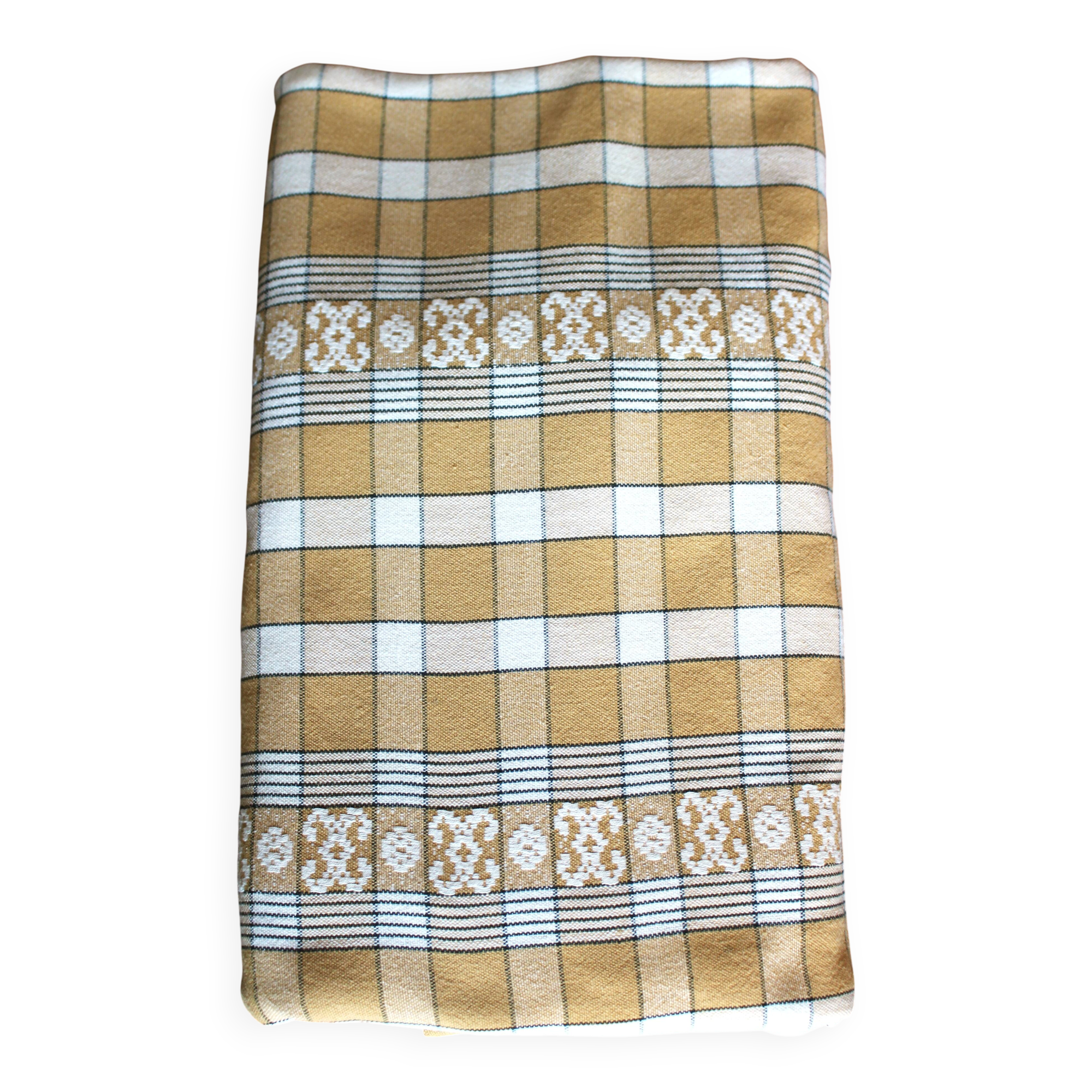 Beige vintage checkered rectangular tablecloth