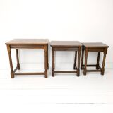 Lot de 3 tables d'appoint Mid Century Vintage en bois massif Landhaus Rustikal Banc de fleurs Tabour