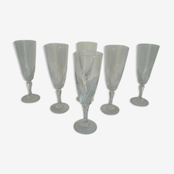 Set of 6 Crystal Luminarc France champagne flutes