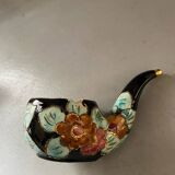 Vallauris pipe-shaped ashtray with blue and gold flowers