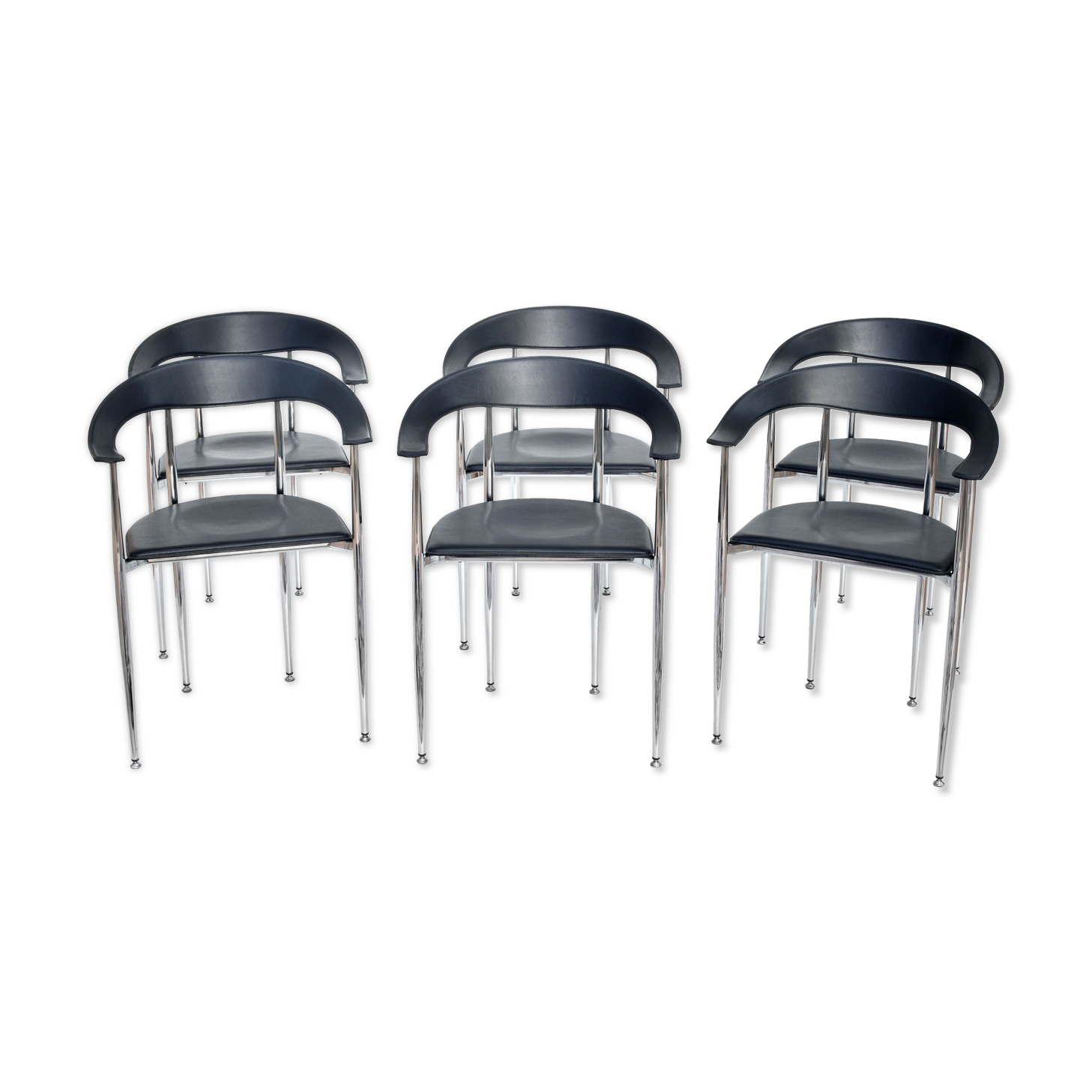 6 chaises chrome et cuir années 70