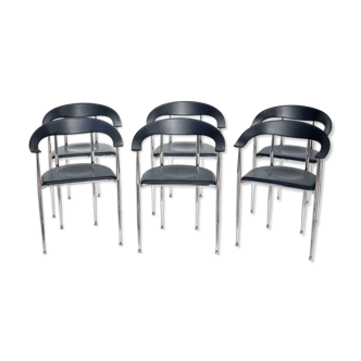 6 chaises chrome et cuir années 70