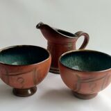 Puisaye Sandstone Coffee Service - Marina Tellier - Signed - Decorated with ideograms