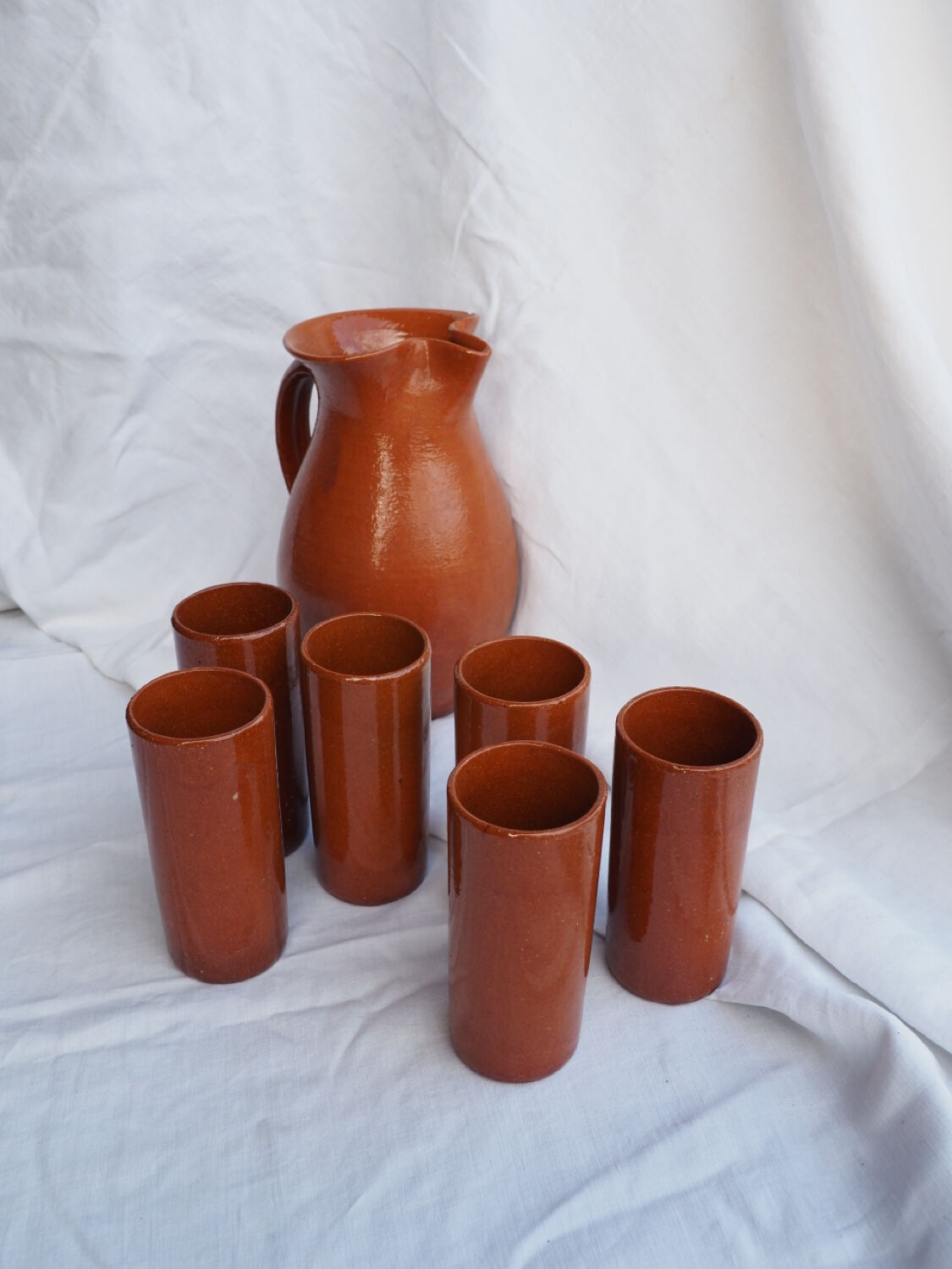 Orangeade service with a jug and 6 glasses - vintage terracotta