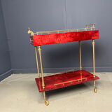 Rare Italian lacquered goatskin / parchment serving bar cart by Aldo Tura, 1960s
