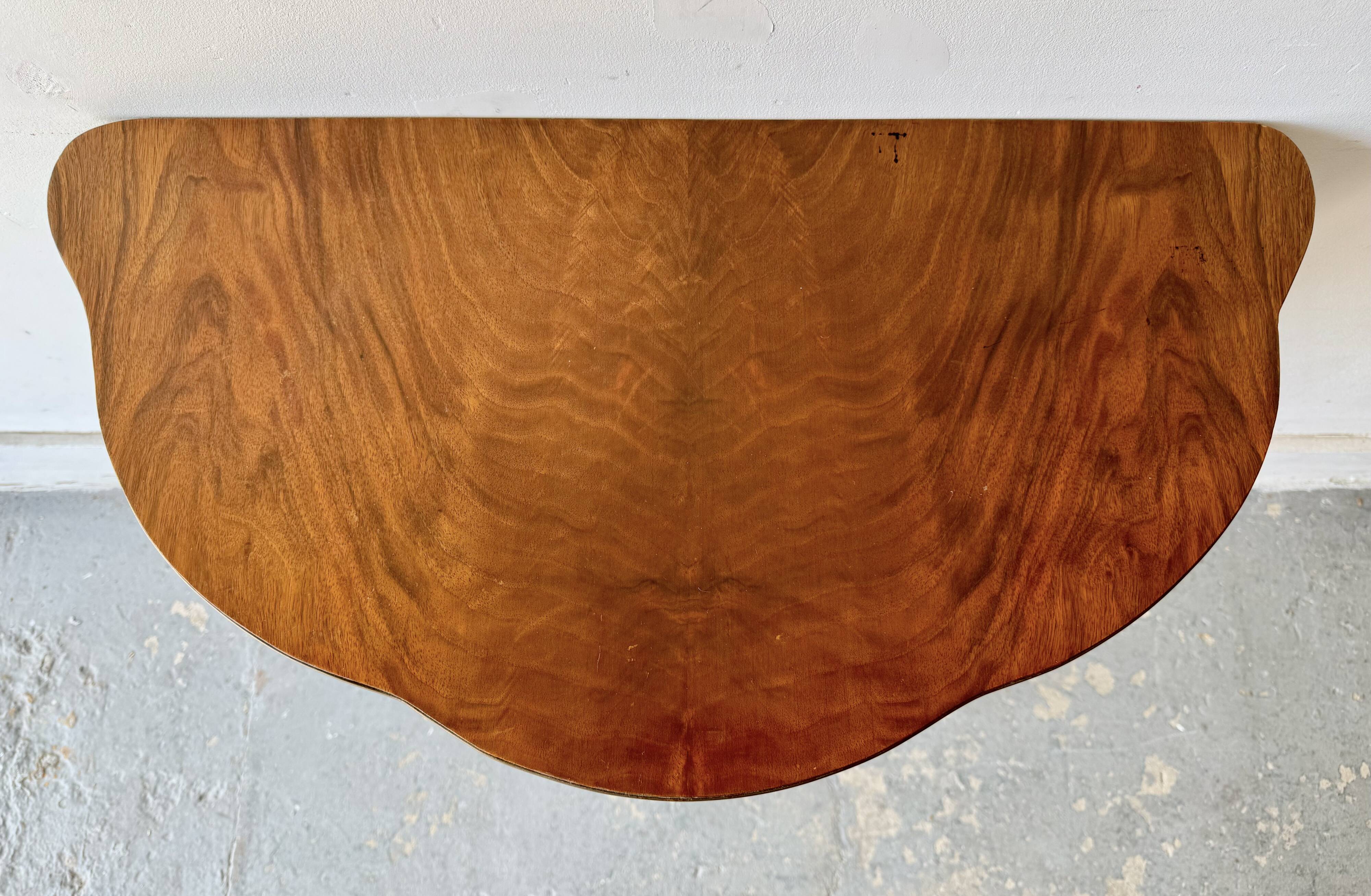 Table d'appoint demi-lune vintage avec garniture en laiton