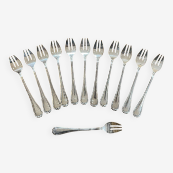 Series of 12 oyster forks in silver metal Christofle model Ribbons