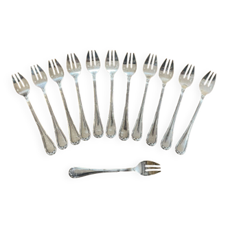 Series of 12 oyster forks in silver metal Christofle model Ribbons