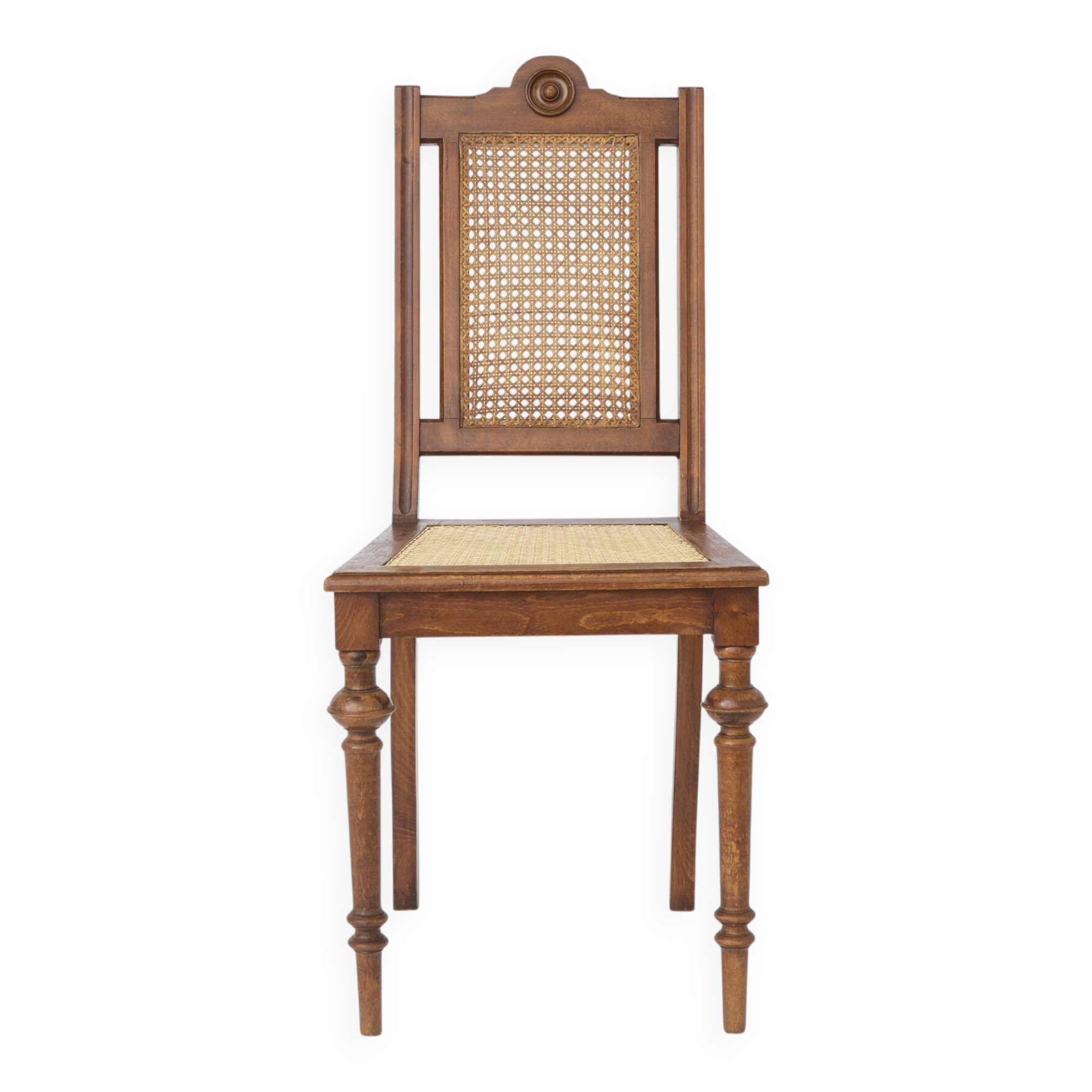Antique Beechwood Chair with Cane Seat & Back, 1930s–1950s | Turned Wood