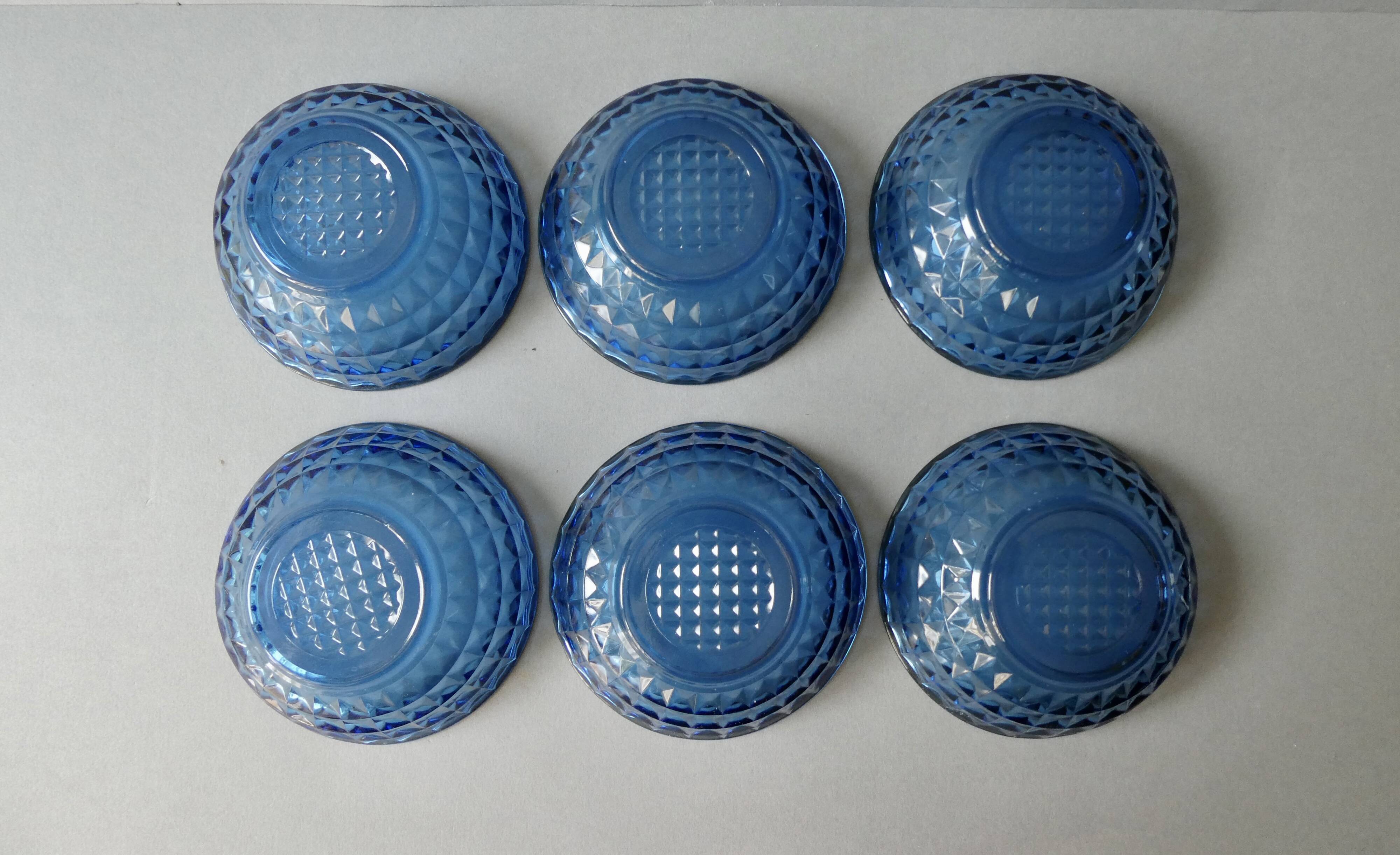 6 blue glass bowls from the 70s