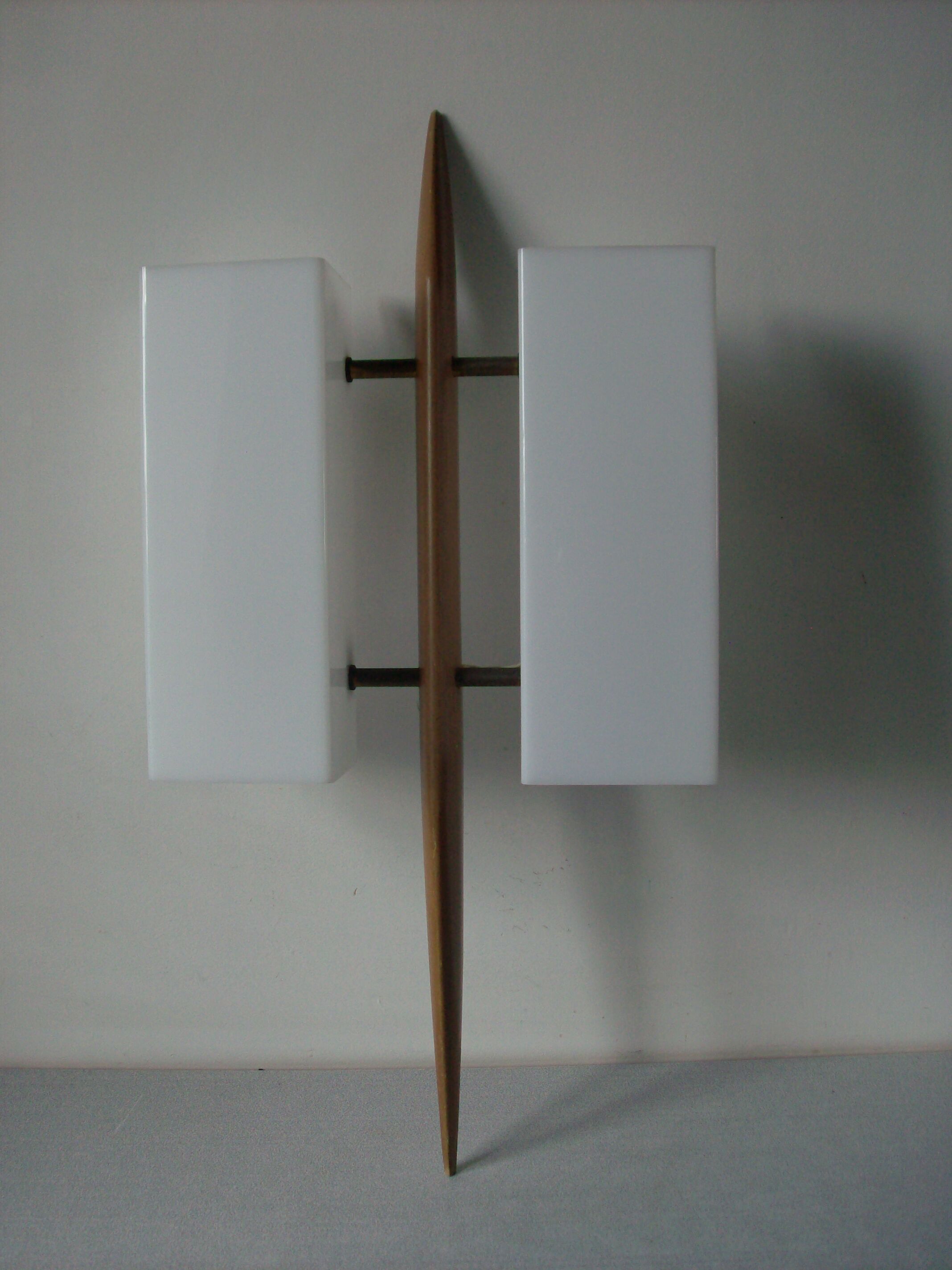 Old Scandinavian double wall lamp wood lampshade plexi white 1960s/70s