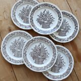 Assiettes à dessert vintage porcelaine motif bouquet champêtre marron