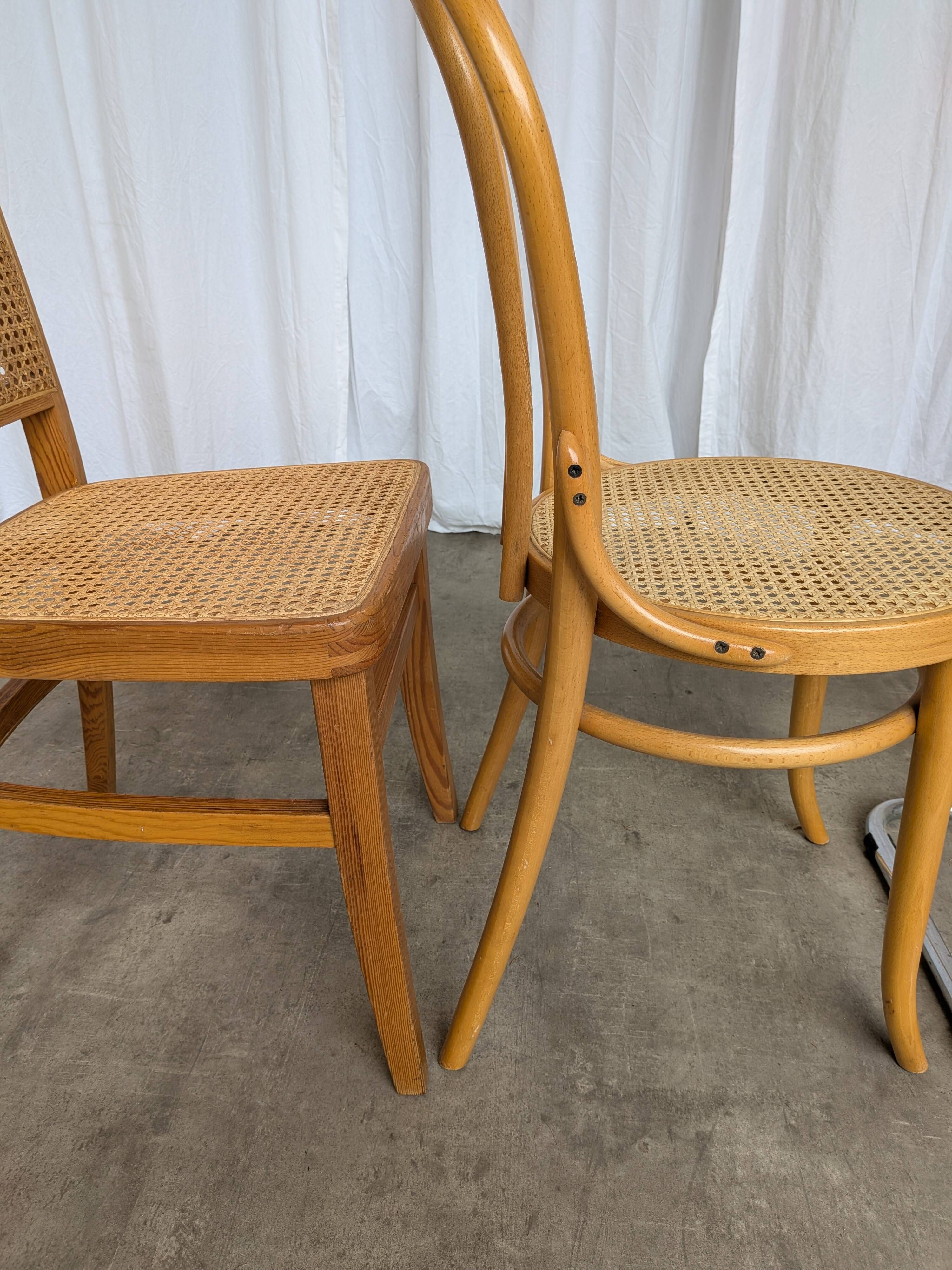 Set of 4 Mix & Match Dining Chairs with Cane Seat / Mid-Century Dining Furn