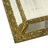 Antique Cushion Mirror Repousse Mirror Facet France 19th Century