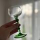 Set of green twisted stem white wine glasses – blown glass
