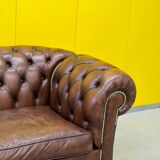 Original English Chesterfield 3-Seater Sofa – Handcrafted Brown Leather