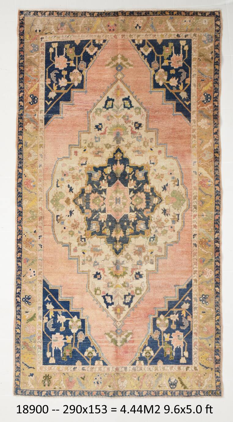 5x9 Peach Red Dark Blue Persian Area Rug, 153x290Cm SK 18900