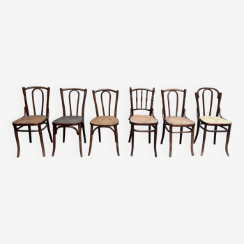 Série de 6 chaises bistrot cannée