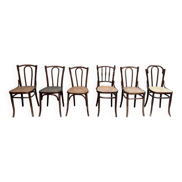 Série de 6 chaises bistrot cannée