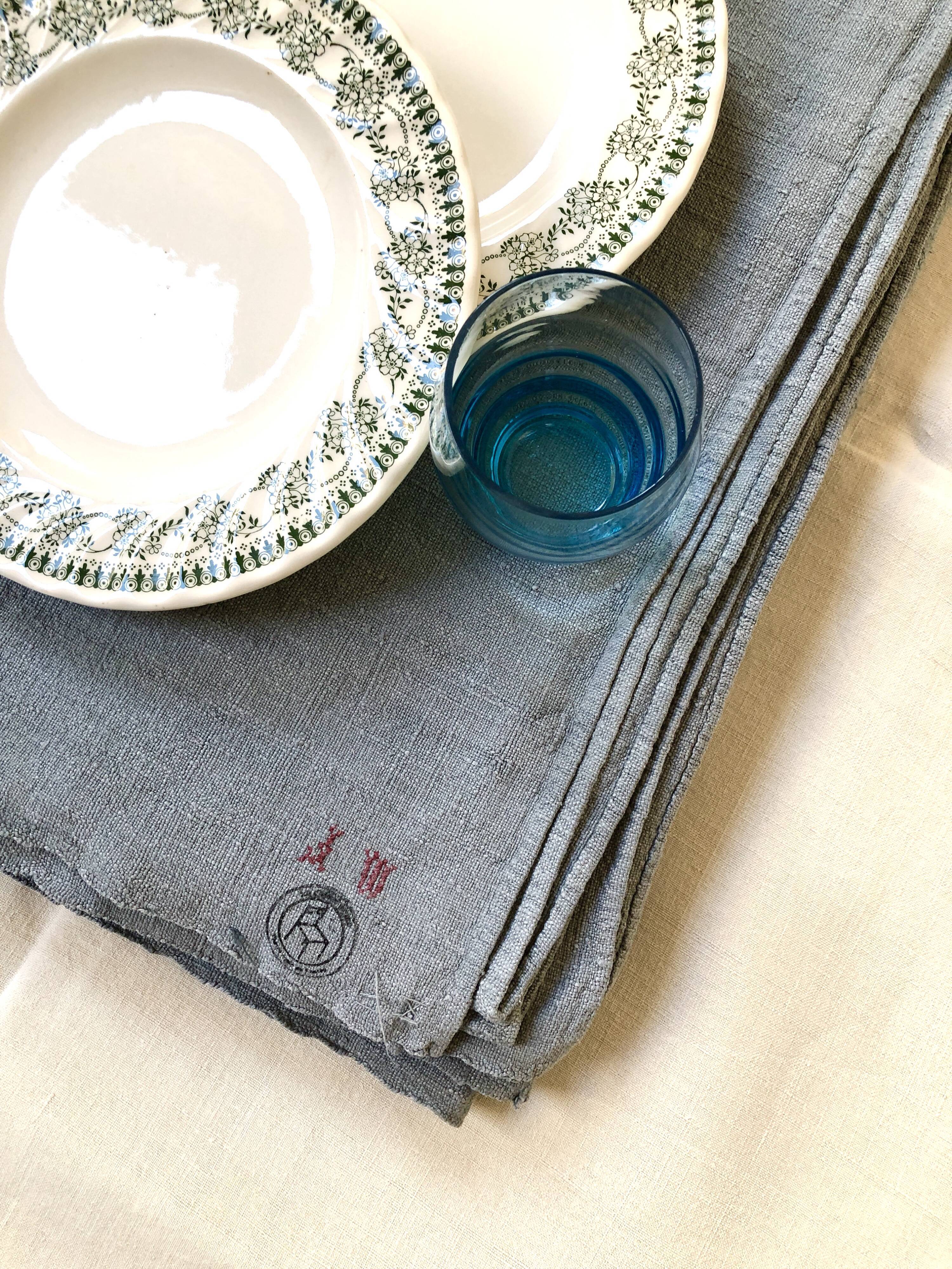 Old hemp harvest tablecloth tinted grey