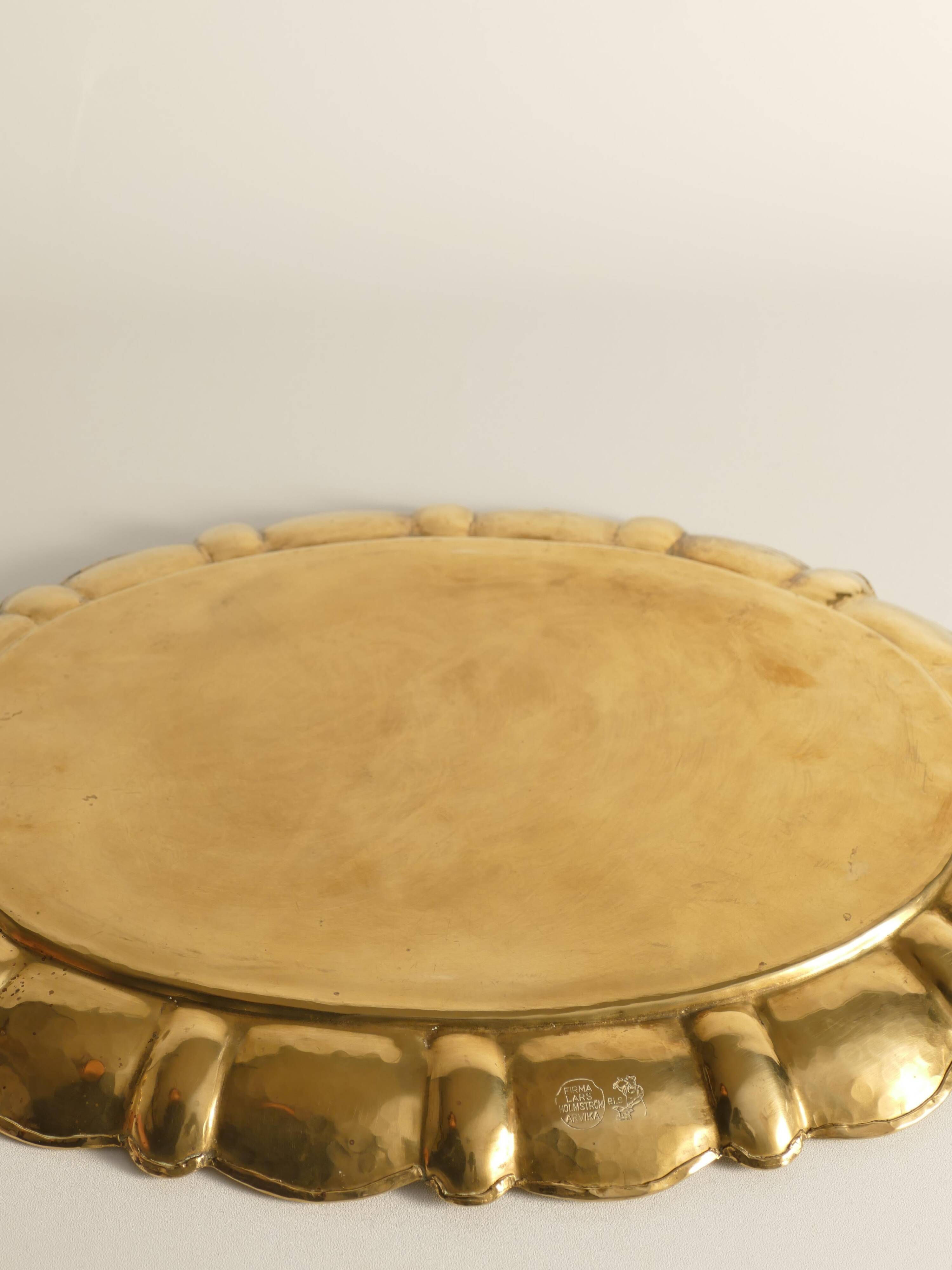 Hollywood Regency Large Oval Brass Tray by Firma Lars Holmström, Sweden 1940's