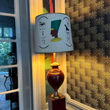 Ceramic and burgundy lacquered metal lamp