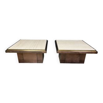 Pair of copper and travertine coffee tables by Belgochrom, 1970s