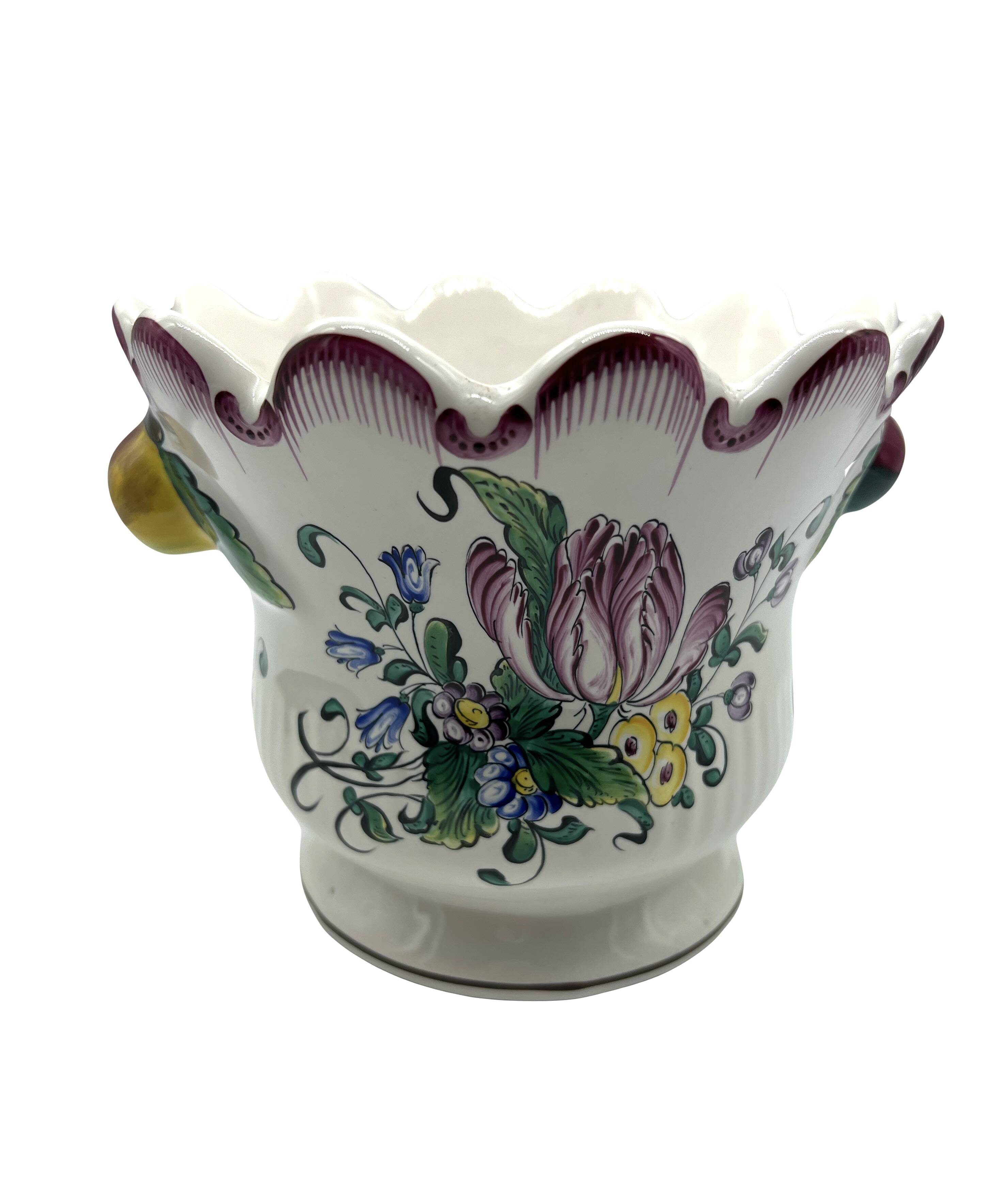 Earthenware planter with hand-painted Strasbourg decor – 20th century