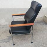 Vintage leather and teak armchair