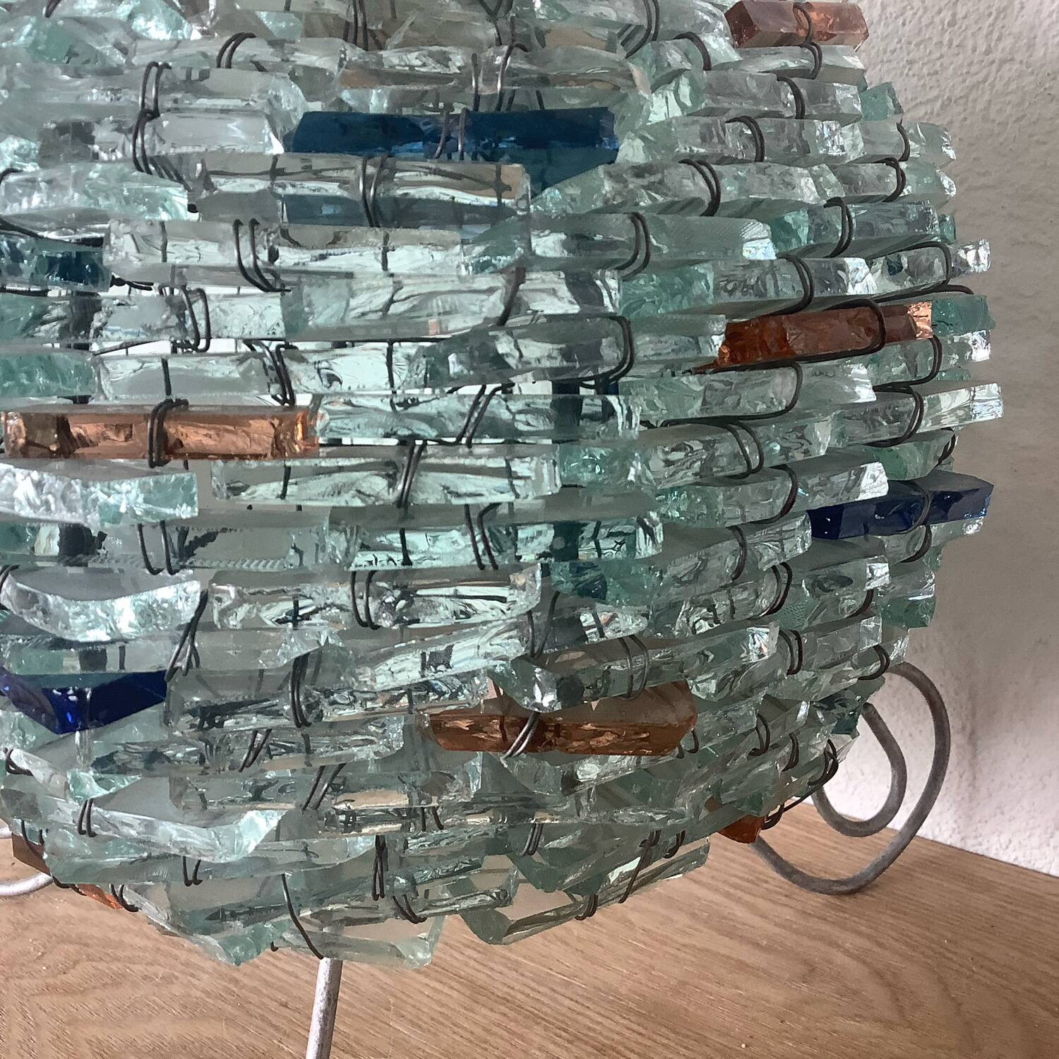 Vintage Tao Lamp Frosted Glass Transparent Blue and Orange 1960-70.