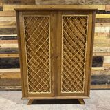 Armoire vintage en rotin et chêne