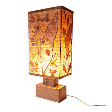 Grande lampe vintage années 70 design 1970 bois metal tissu