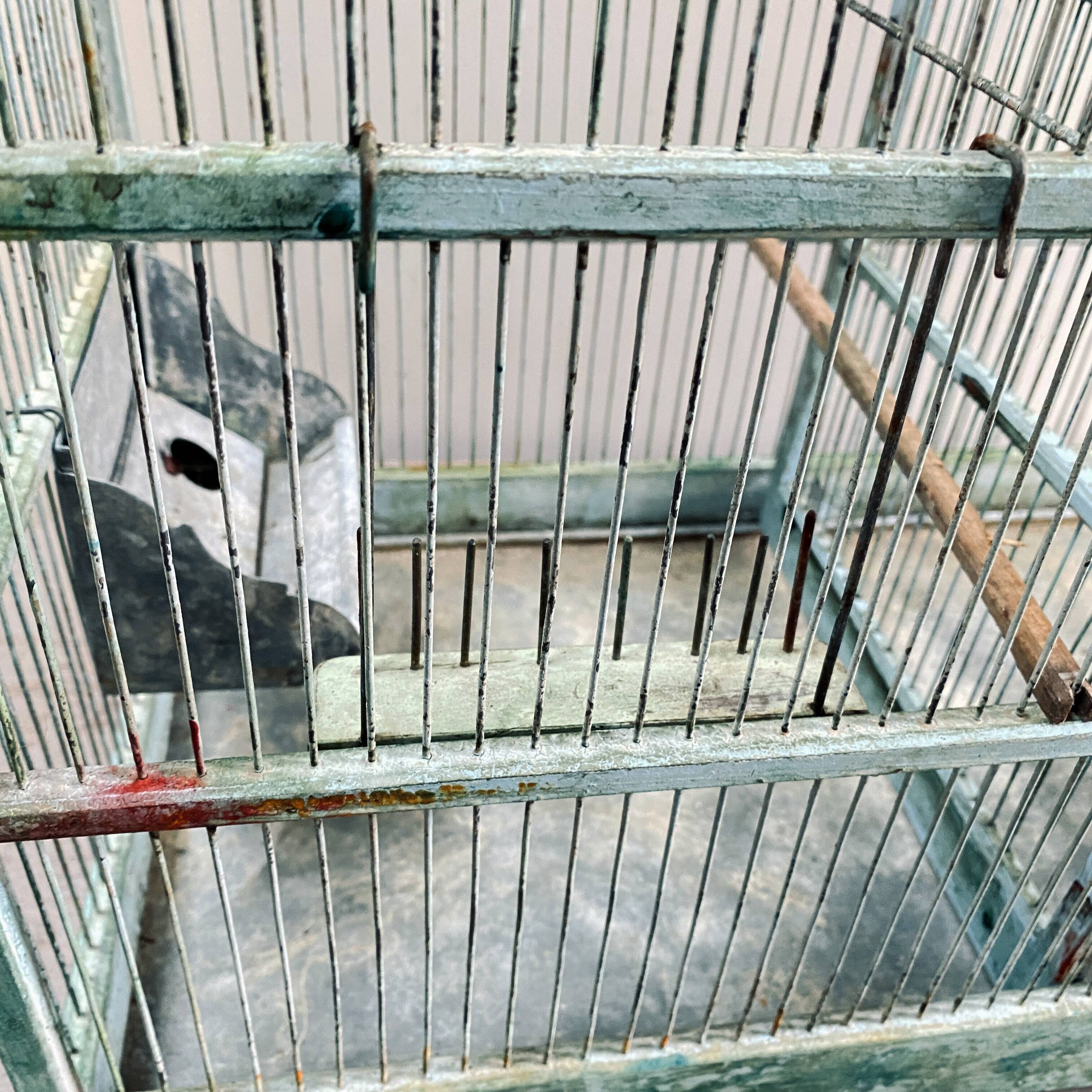 Water green patinated metal cage