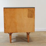 Mid-century bedside tables with ash veneer and black glass by František Mezulánik, Nový Domov, Czechoslovakia, 1970s.