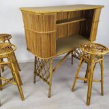 Vintage rattan bar and stools