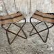 Pair of Folding Camping Fishing Stools Metal Tube + Vintage Fabric #E31