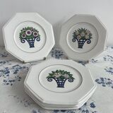 Longwy Service of 6 Octagonal Plates, 1927–1928, Art Deco, stamped