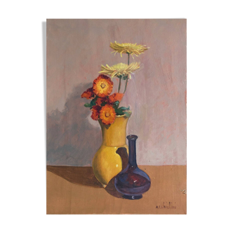 Tableau hst "bouquet au vase" d'angelo cesare chiellini (1916-1991)