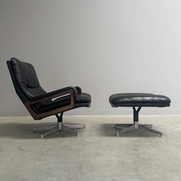 King chair with hocker by Strässle, 1960s