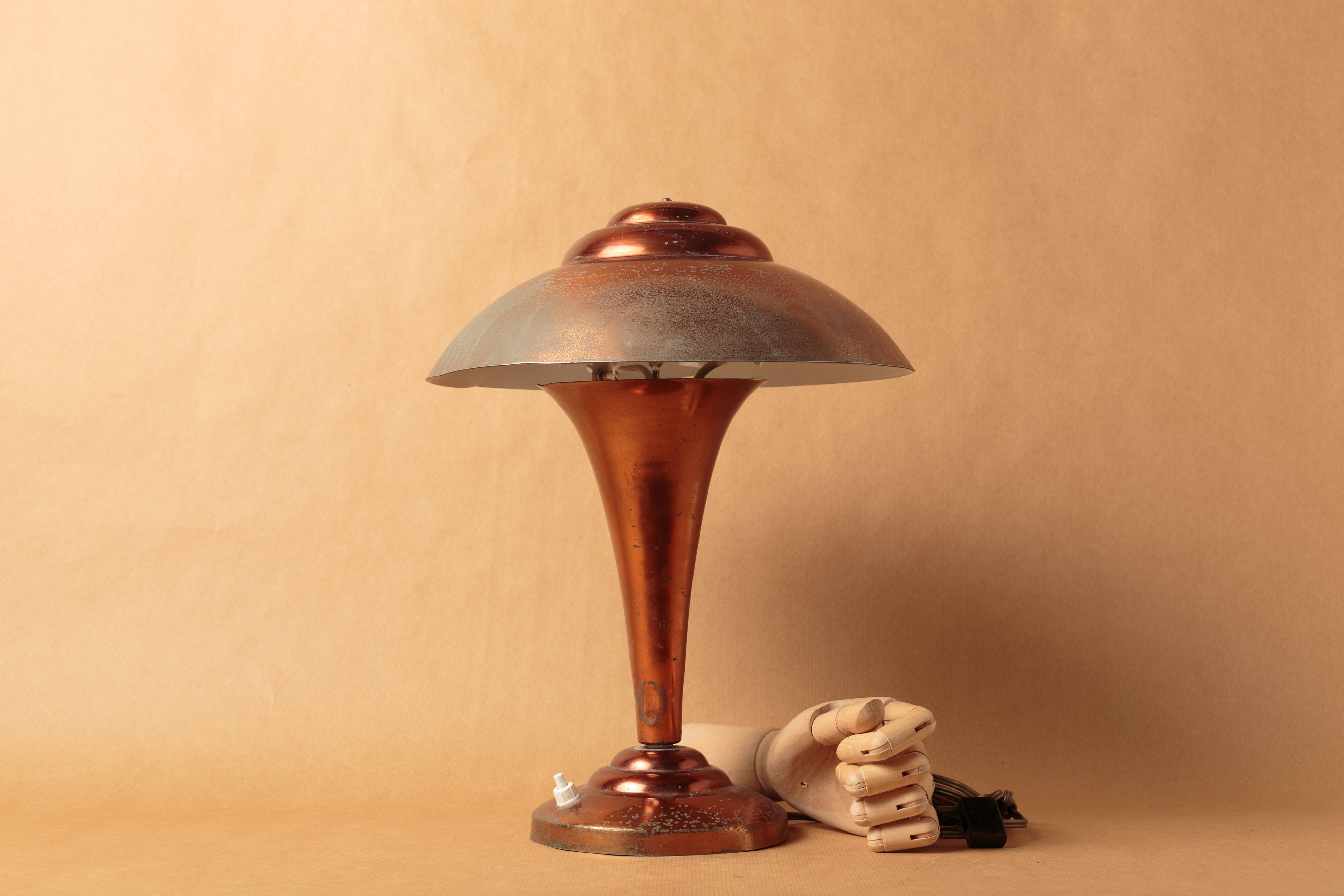 Desk lamp mushroom copper metal art deco 1930 1940