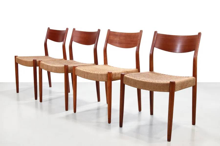 Set of four teak and papercord Marten Franckena chairs for Fristho