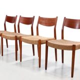 Set of four teak and papercord Marten Franckena chairs for Fristho