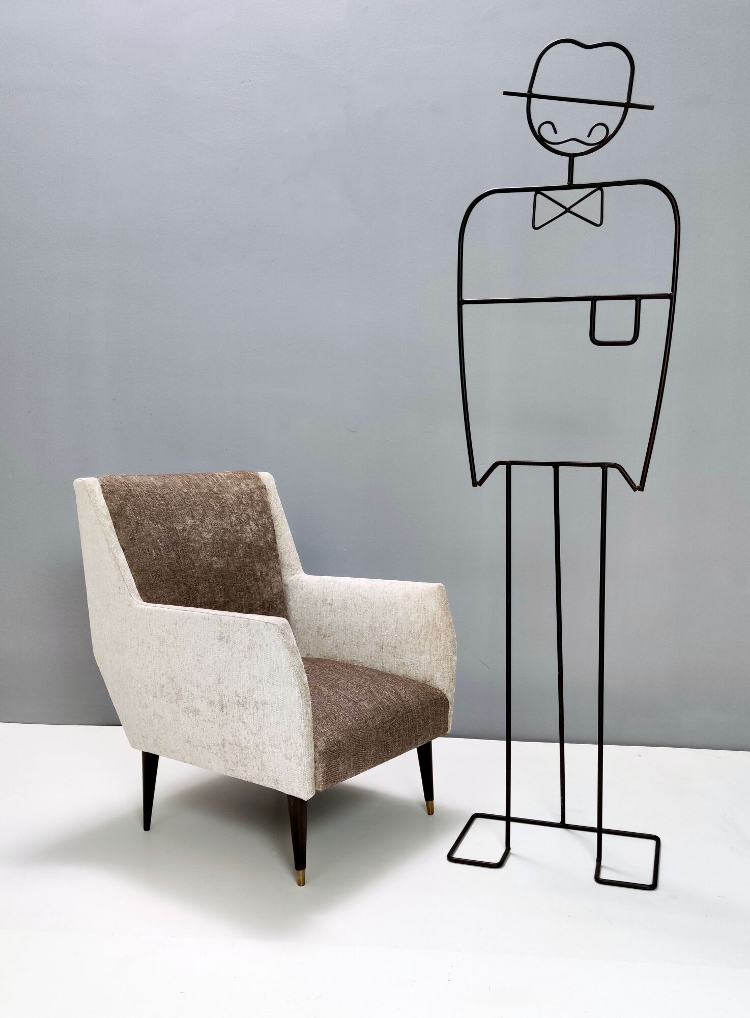 Pair of pearl grey and taupe velvet armchairs, italy