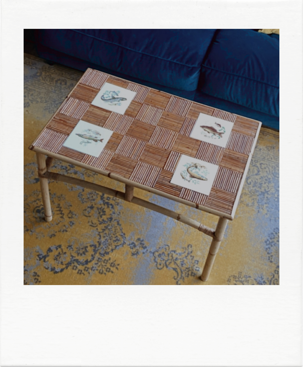 Table basse en rotin années 70
