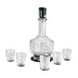 Carafe and batch of 5 engraved crystal glasses
