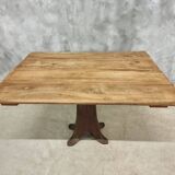 Antique oak dining table on cast iron base 93 x 123 cm