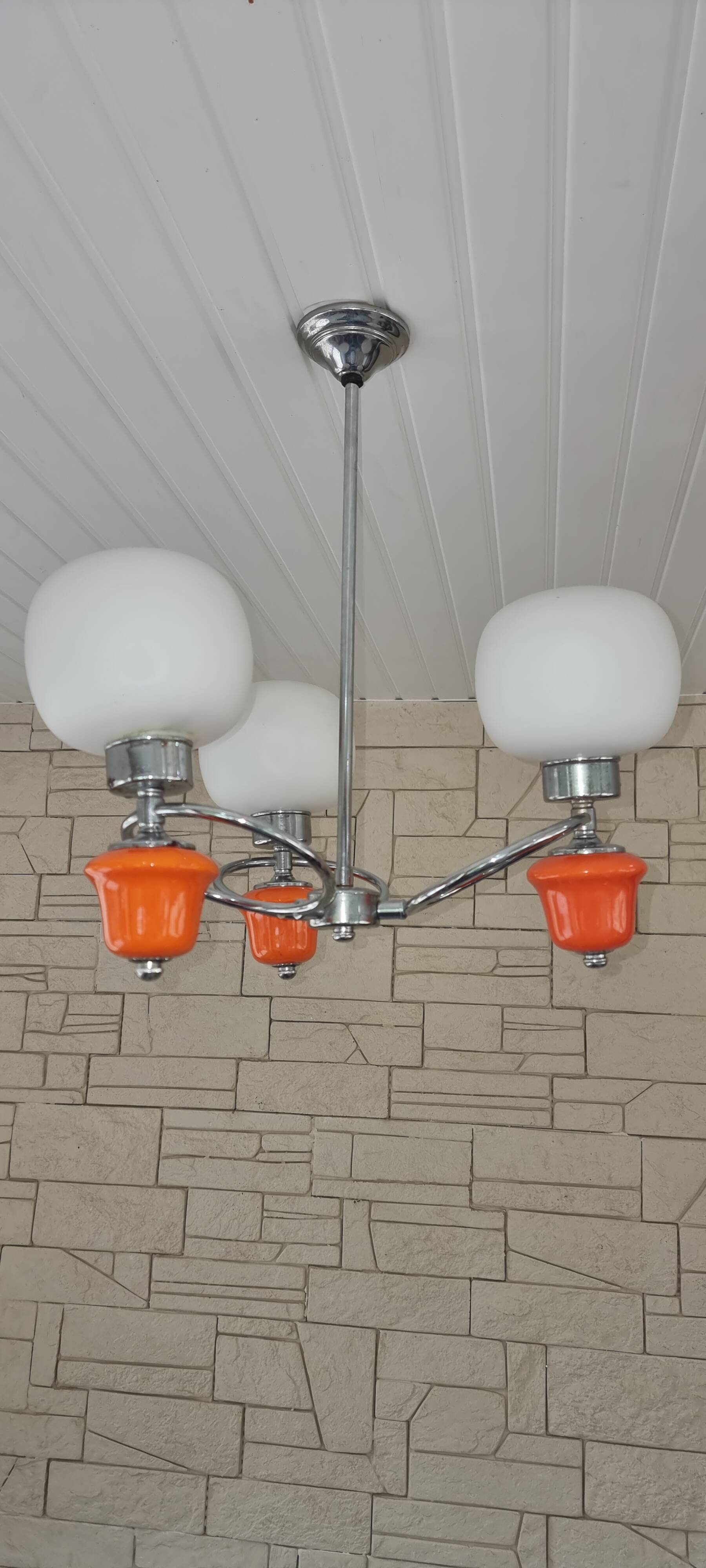 Space Age chrome and ceramic chandelier from the 70s