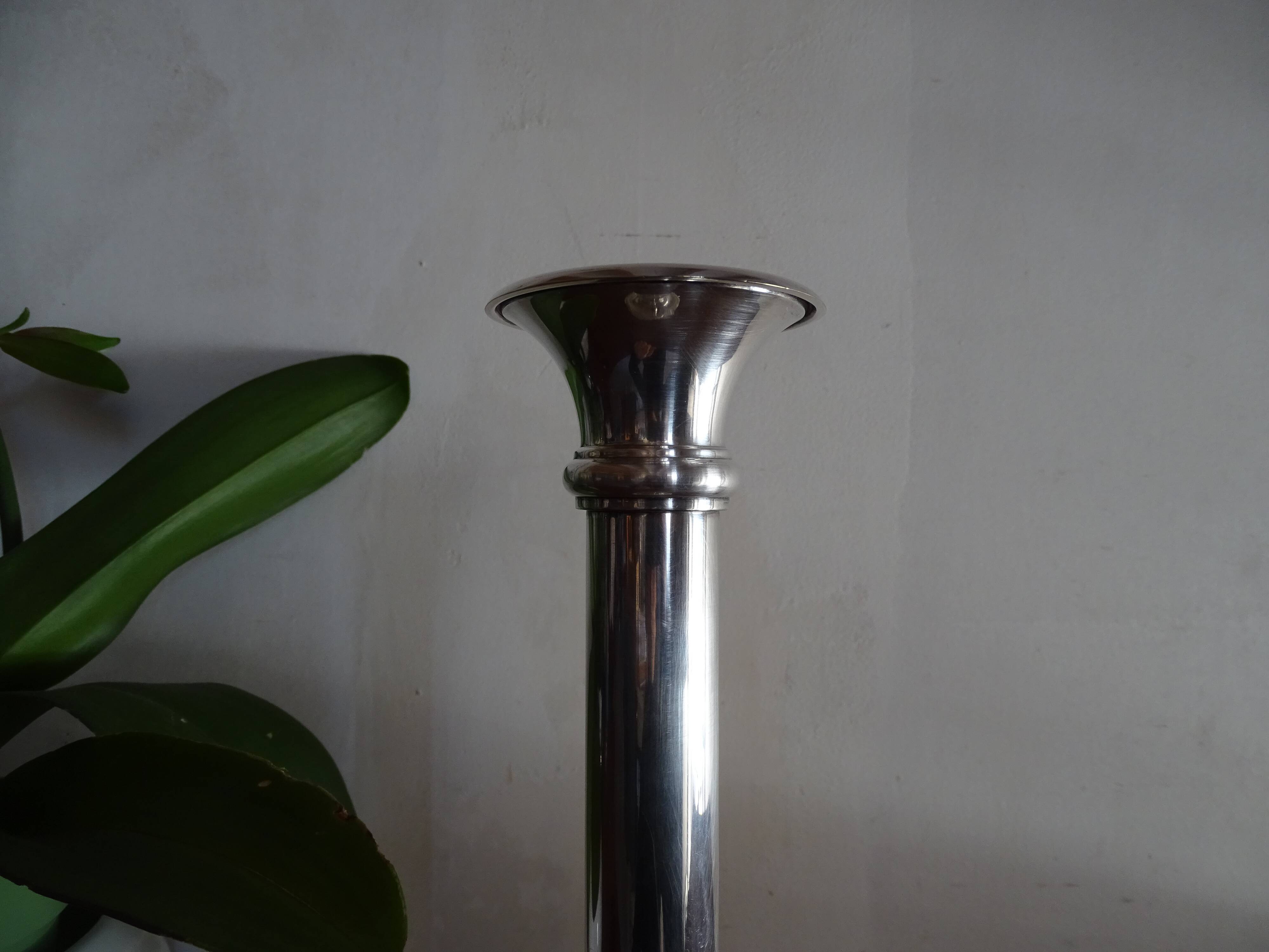 Vintage silver metal candle holder 32.5 cm