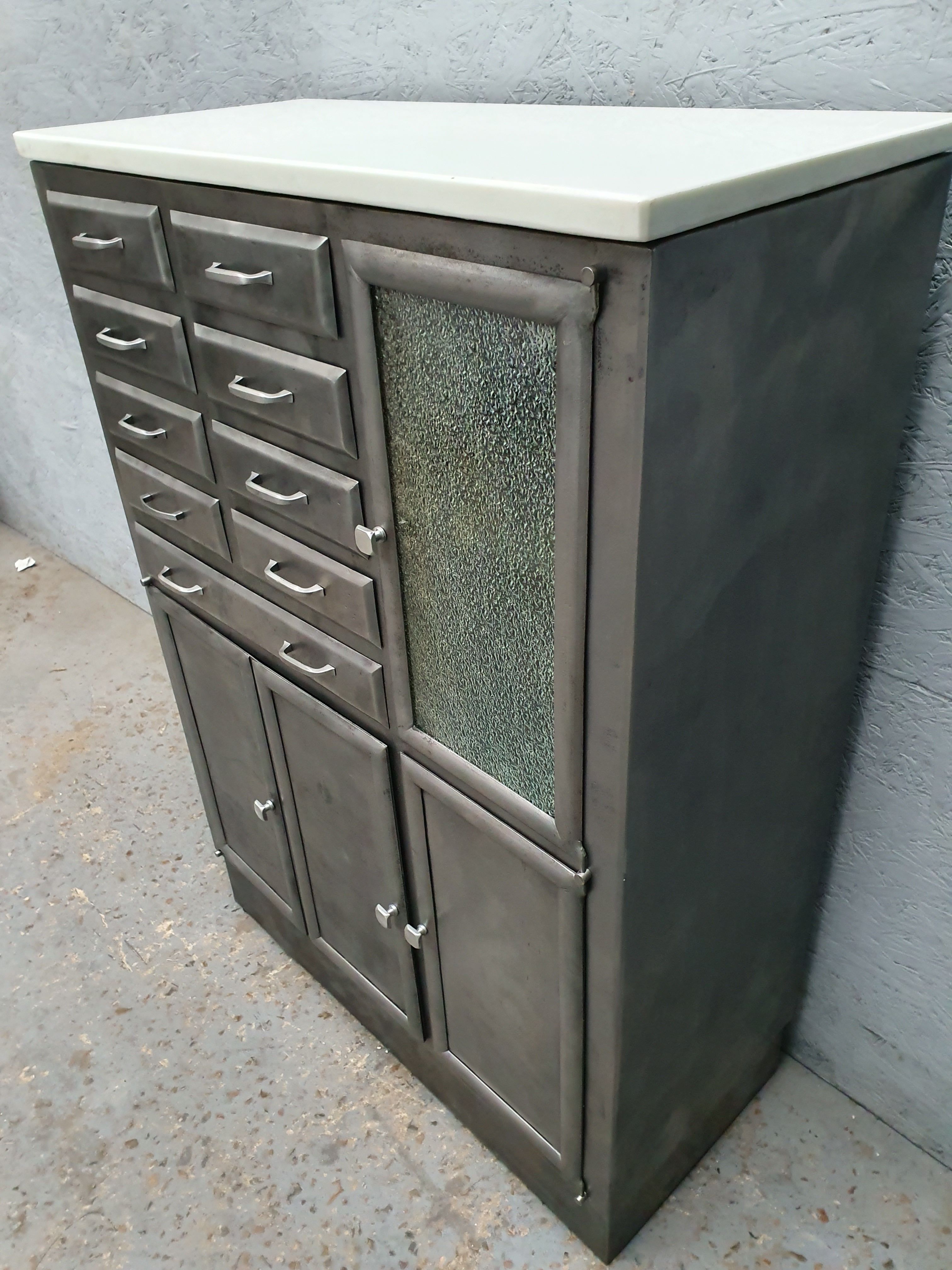 Dentist furniture 9 drawers and 3 doors patina graphoite on white marble